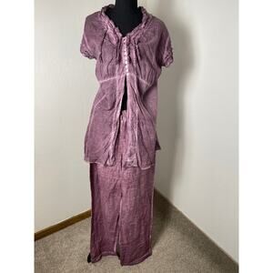 Degrade Women's 100% Linen Coastal Gauze Sheer Whimsical Lagenlook Fairy Set M/L